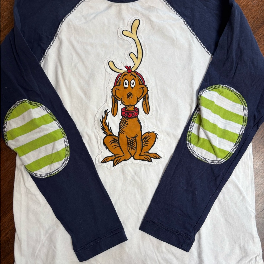 Hanna Andersson Dr Seuss Navy and White Long Sleeve Shirt with Green Accents